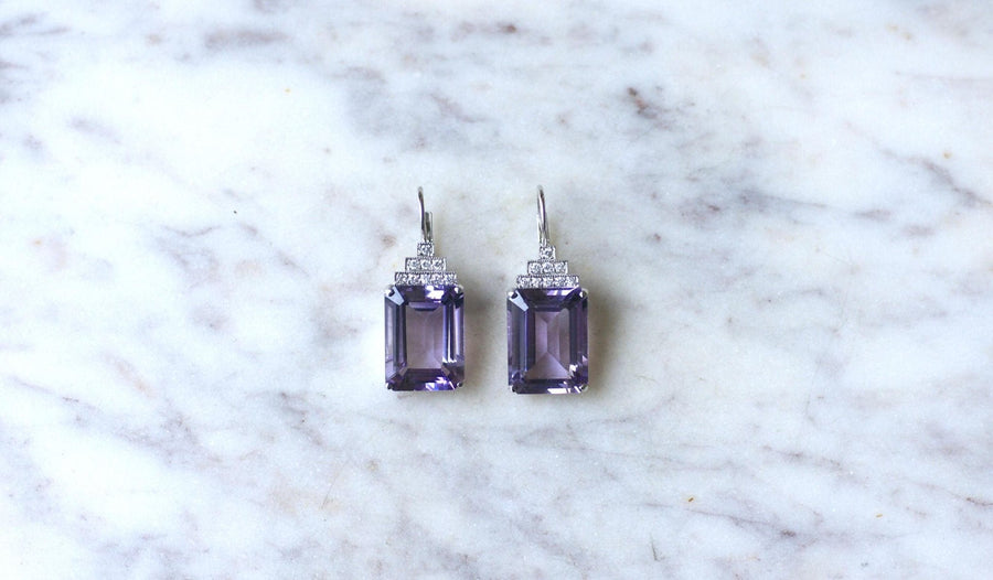 Amethyst and Diamond Art Deco Earrings - Galerie Pénélope