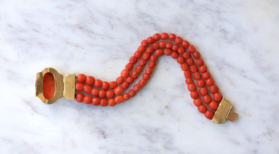 Antique Gold Coral and Cameo Bracelet - Galerie Pénélope