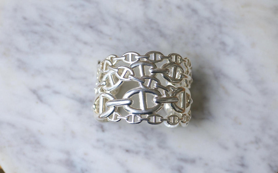 Hermès Silver Chained Anchor Cuff Bracelet - Galerie Pénélope