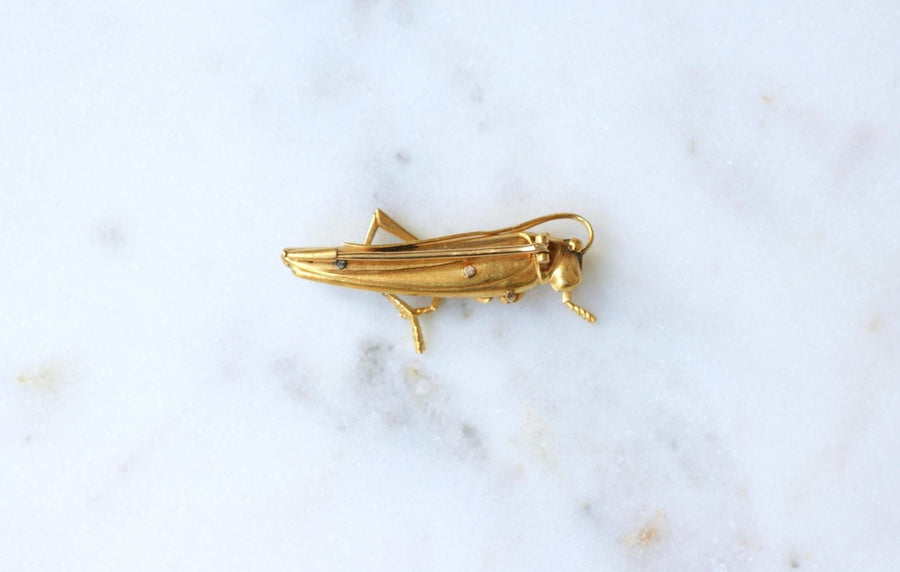 Antique Sauterelle Brooch in Yellow Gold and Diamonds - Galerie Pénélope