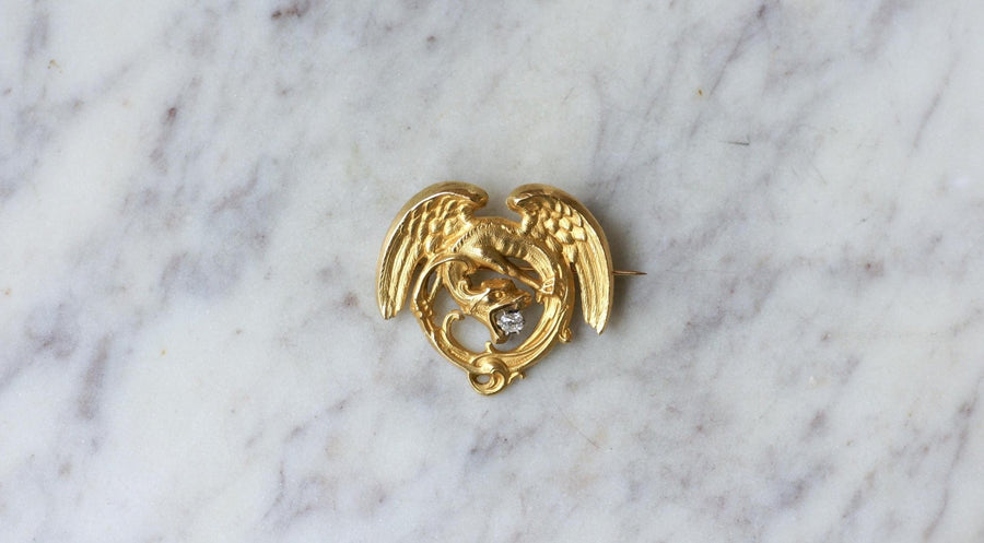 Antique Gold and Diamond Chimera Brooch - Galerie Pénélope