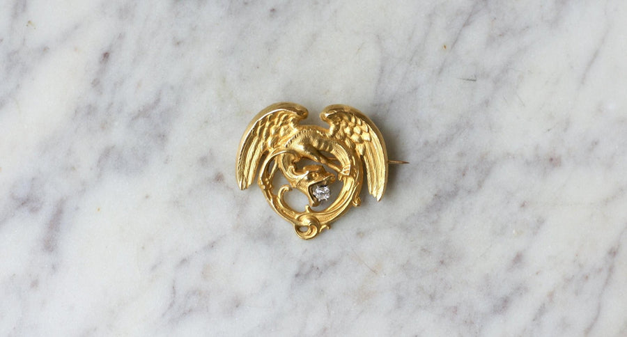 Antique Gold and Diamond Chimera Brooch - Galerie Pénélope