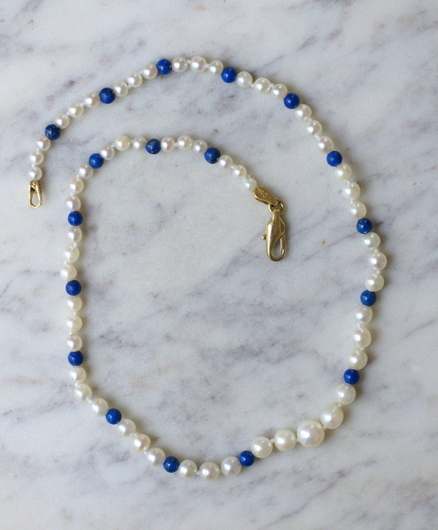 Cultured pearl and lapis lazuli necklace in yellow gold - Galerie Pénélope