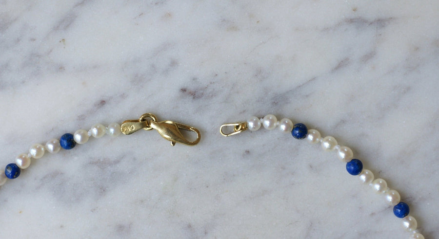 Cultured pearl and lapis lazuli necklace in yellow gold - Galerie Pénélope