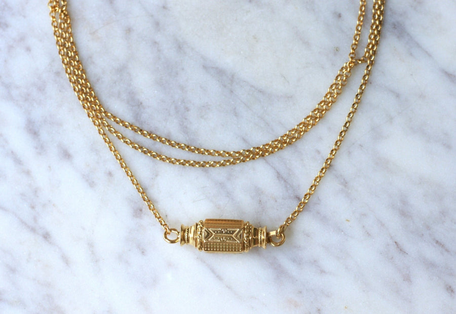 Antique Sautoir Necklace Yellow Gold Barrel Clasp - Galerie Pénélope