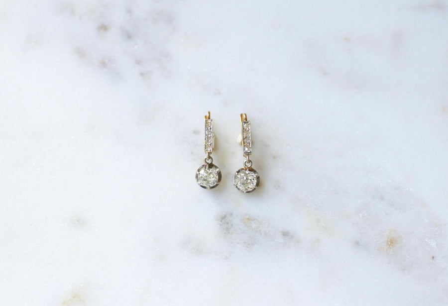 Dormeuses Pendant Diamants Coussin 1,10 Cts - Galerie Pénélope