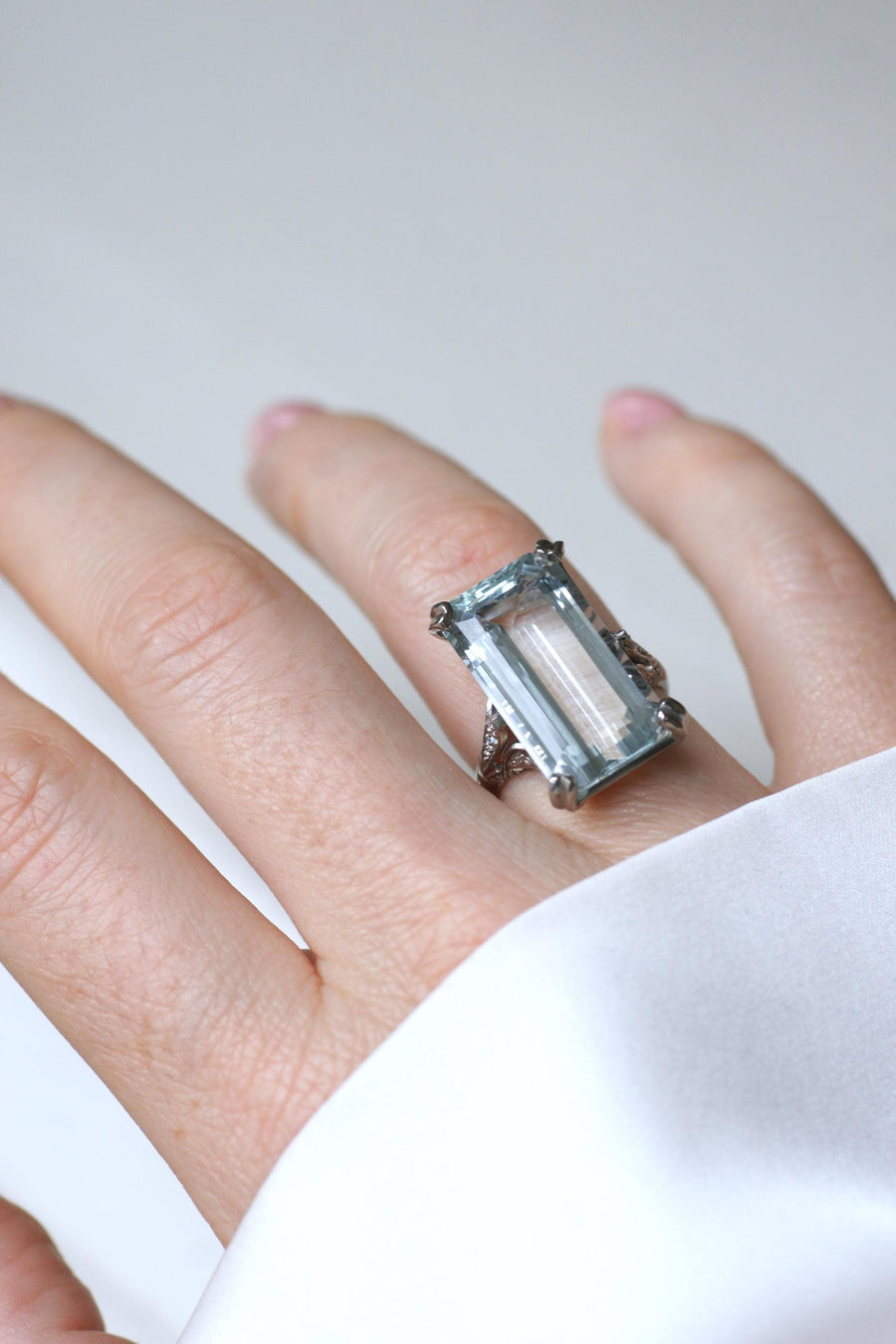 Aquamarine & Diamonds on Platinum Art Deco Cocktail Ring
