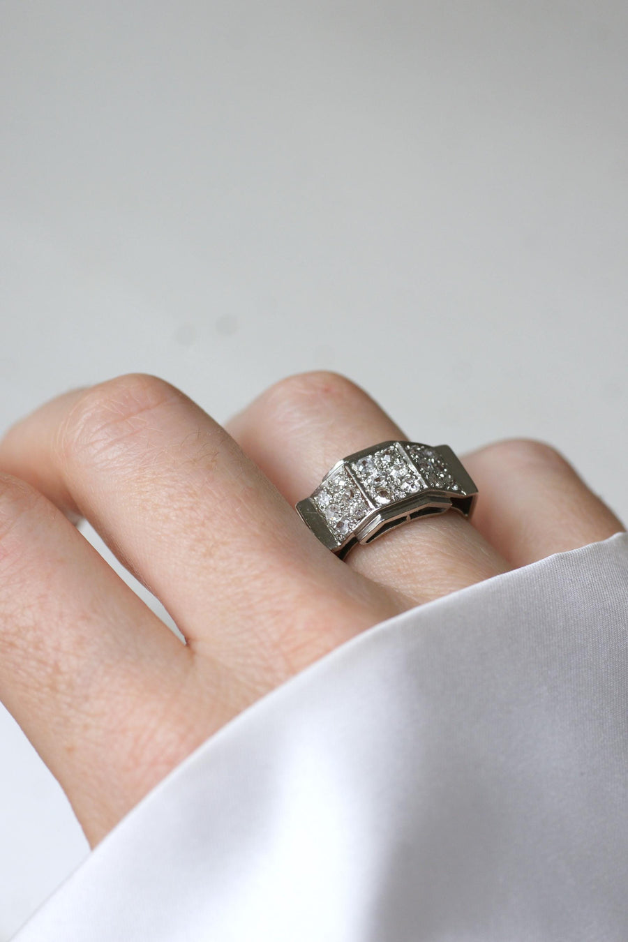 Art Deco Staircase Ring Diamonds on Platinum