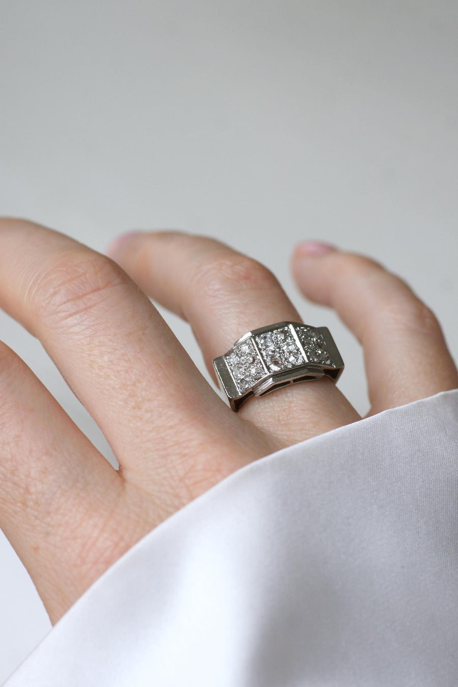 Art Deco Staircase Ring Diamonds on Platinum