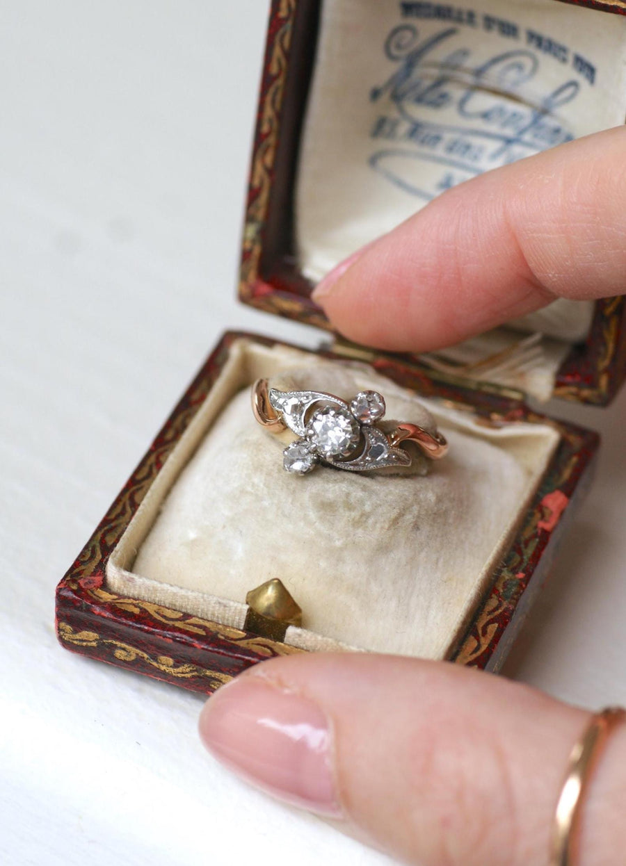 Toi et Moi Ring Diamonds on Rose Gold and Platinum