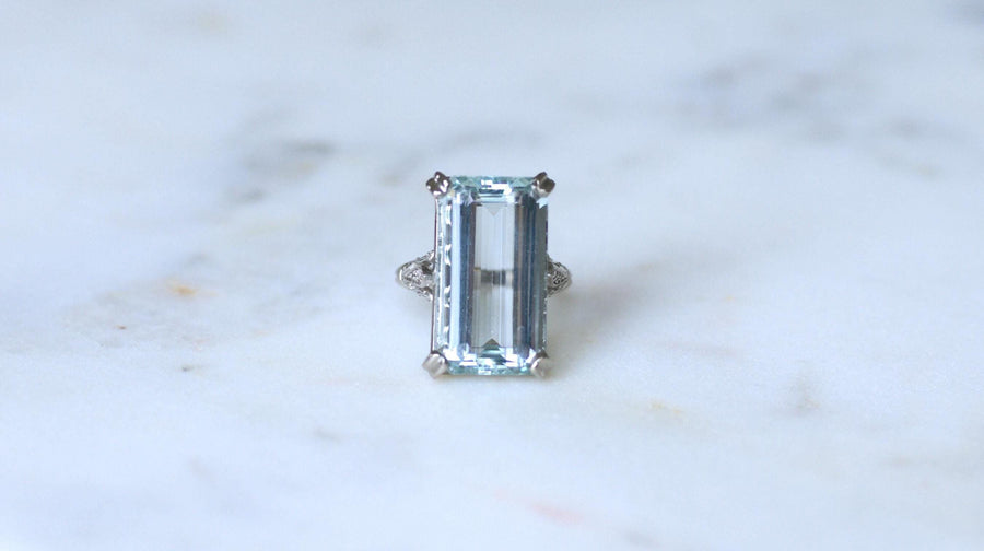 Aquamarine & Diamonds on Platinum Art Deco Cocktail Ring