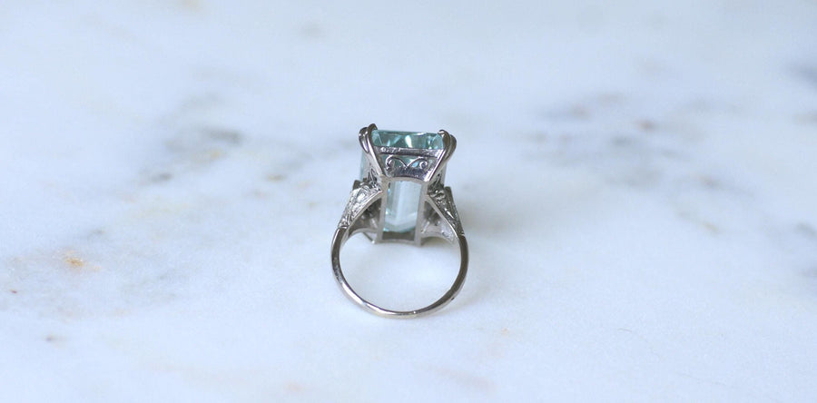 Aquamarine & Diamonds on Platinum Art Deco Cocktail Ring