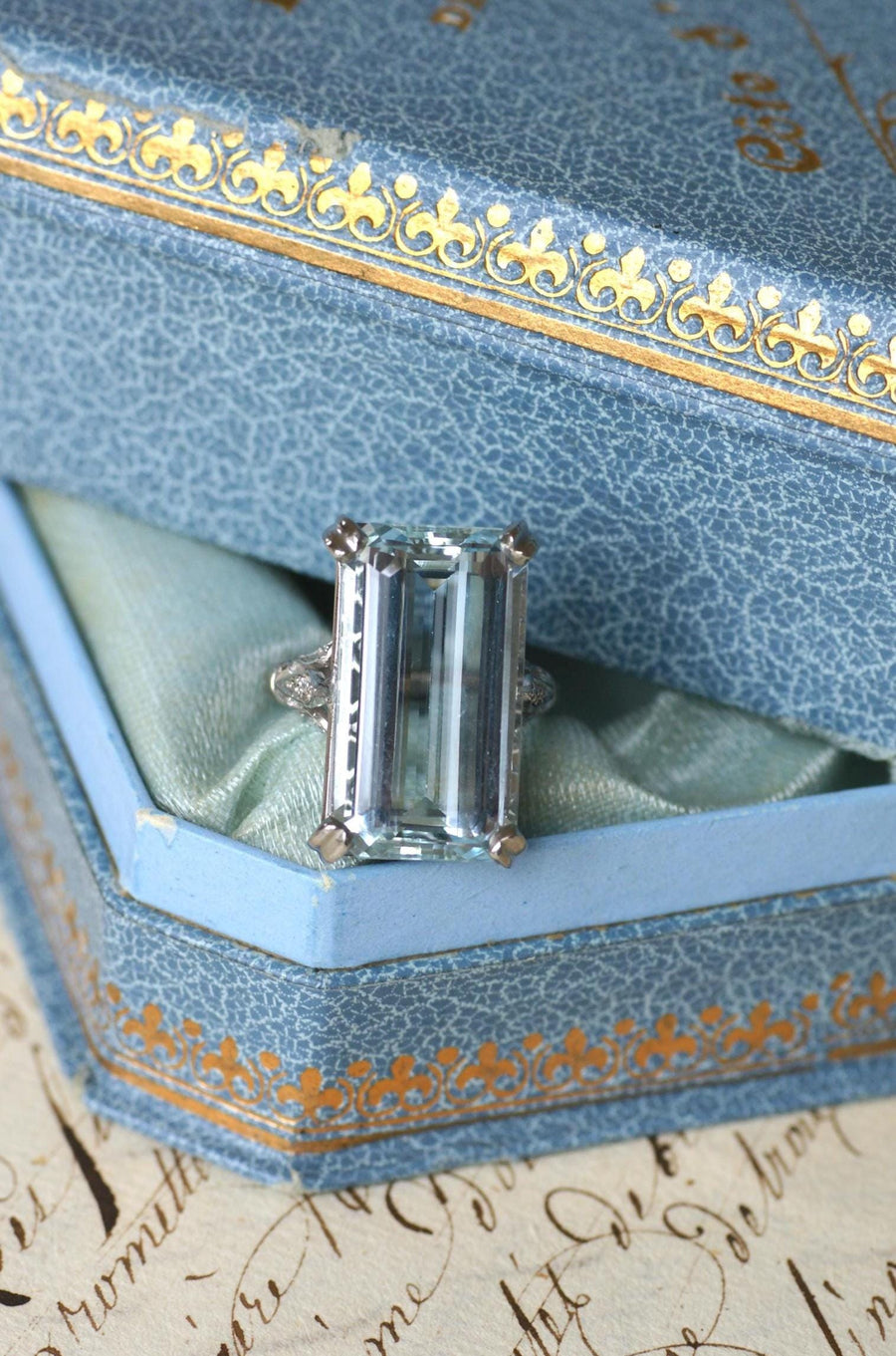 Aquamarine & Diamonds on Platinum Art Deco Cocktail Ring