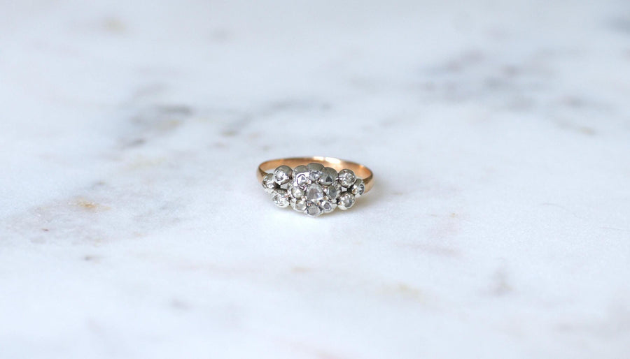 Antique Marguerite Garter Ring Diamonds on Pink Gold and Silver