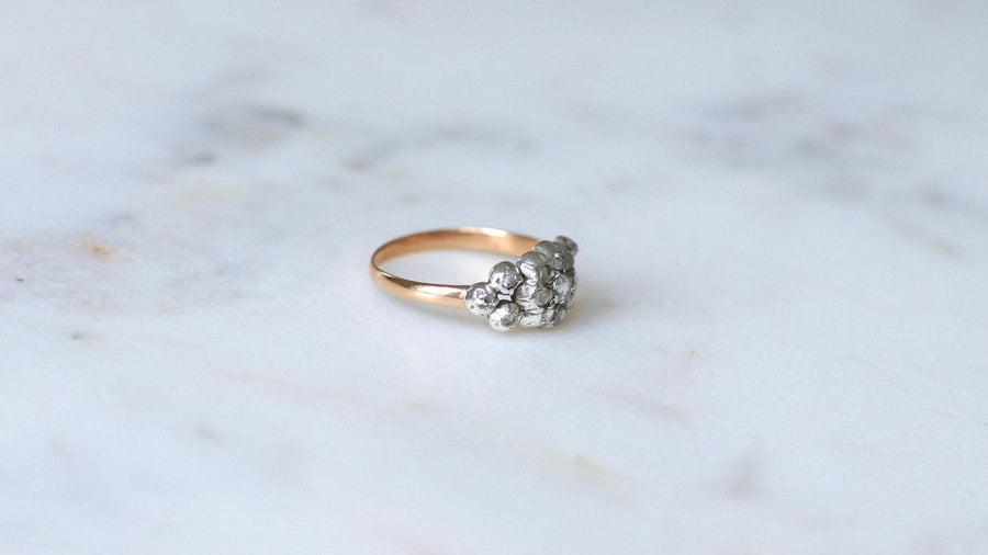 Antique Marguerite Garter Ring Diamonds on Pink Gold and Silver