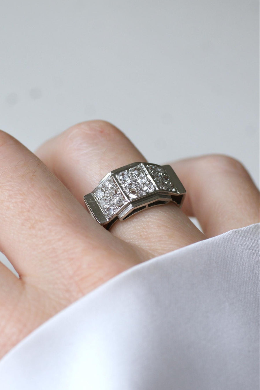 Art Deco Staircase Ring Diamonds on Platinum