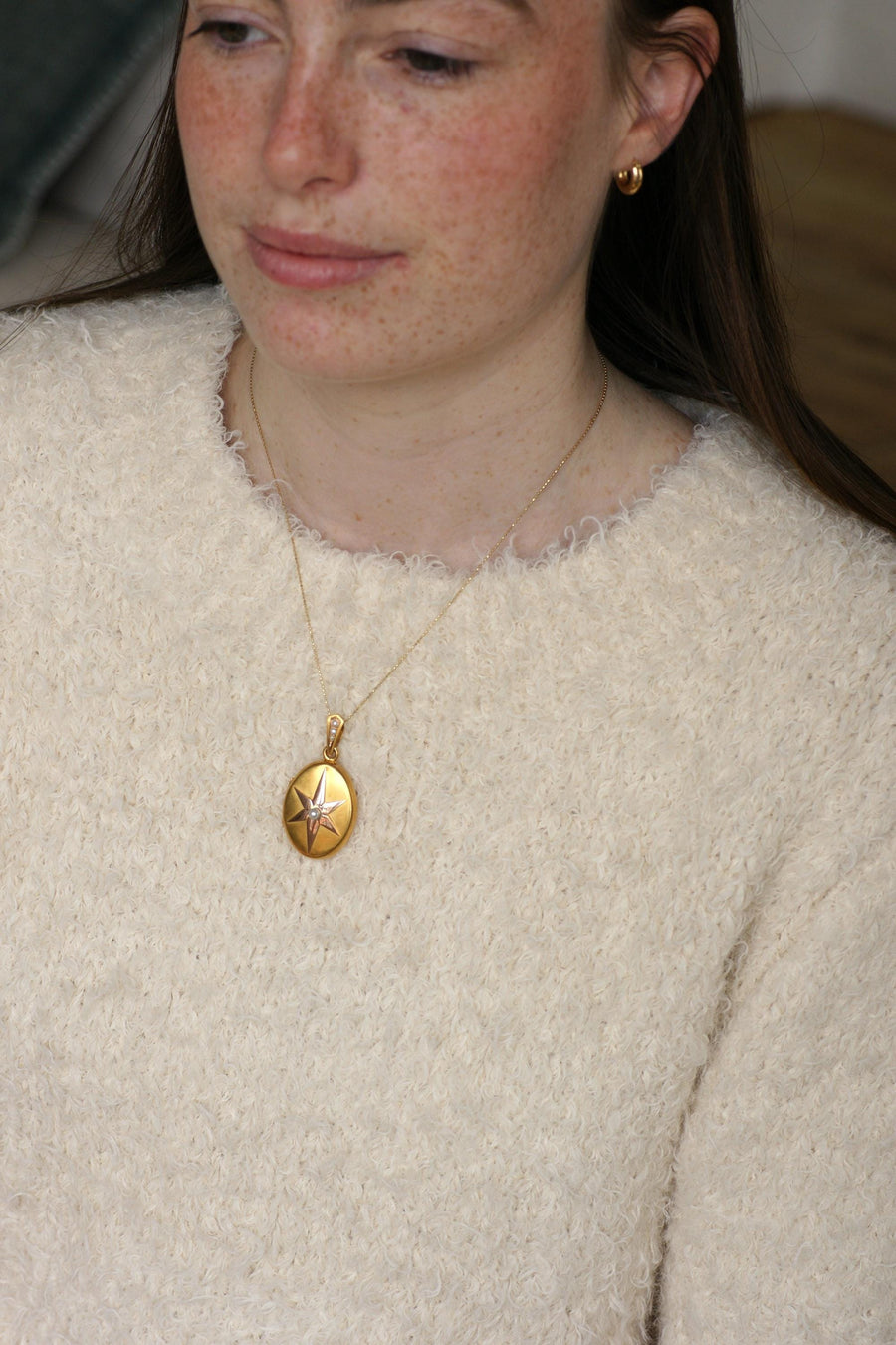 Antique Etoile Medallion Pendant Fine Pearls on Rose and Yellow Gold