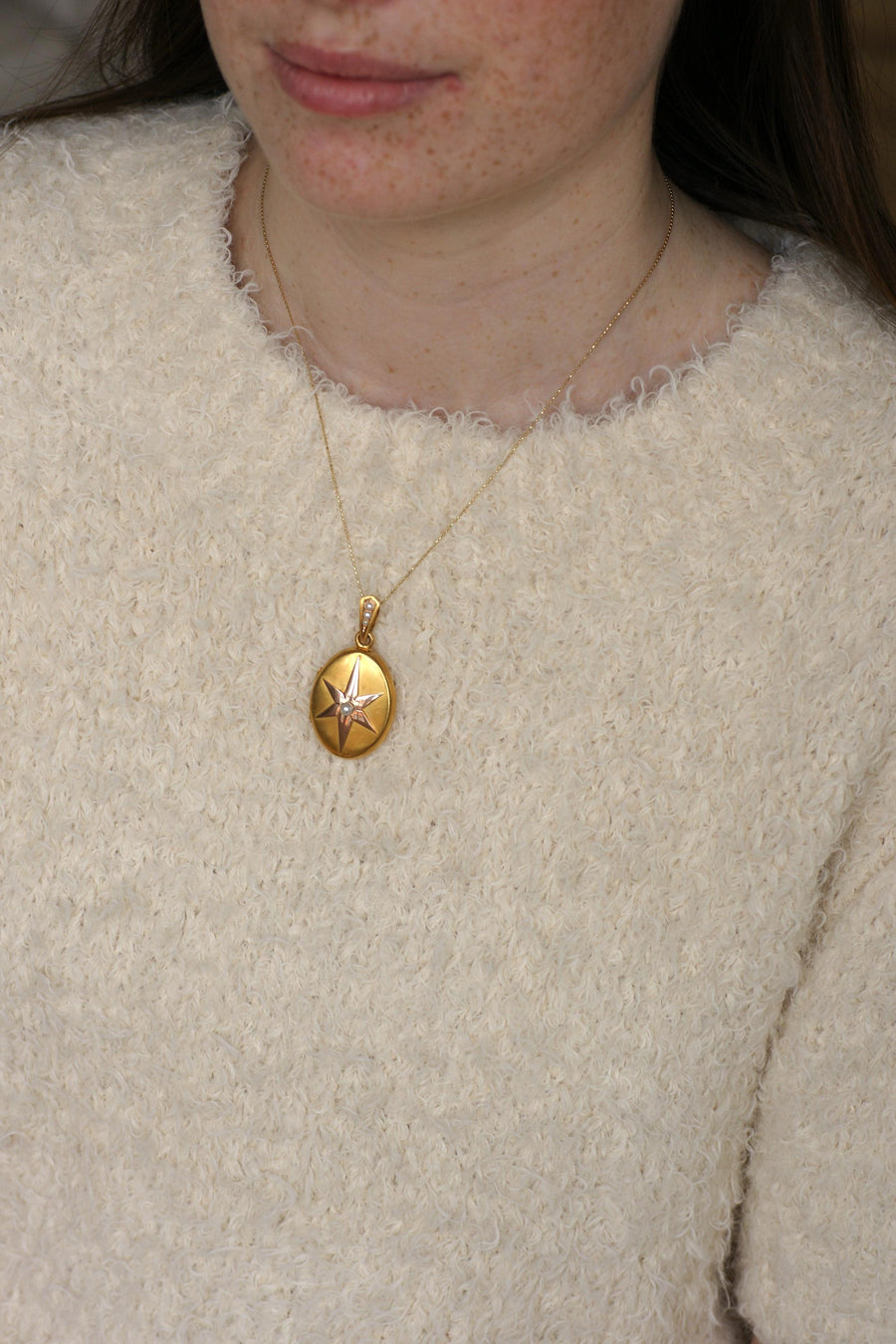 Antique Etoile Medallion Pendant Fine Pearls on Rose and Yellow Gold