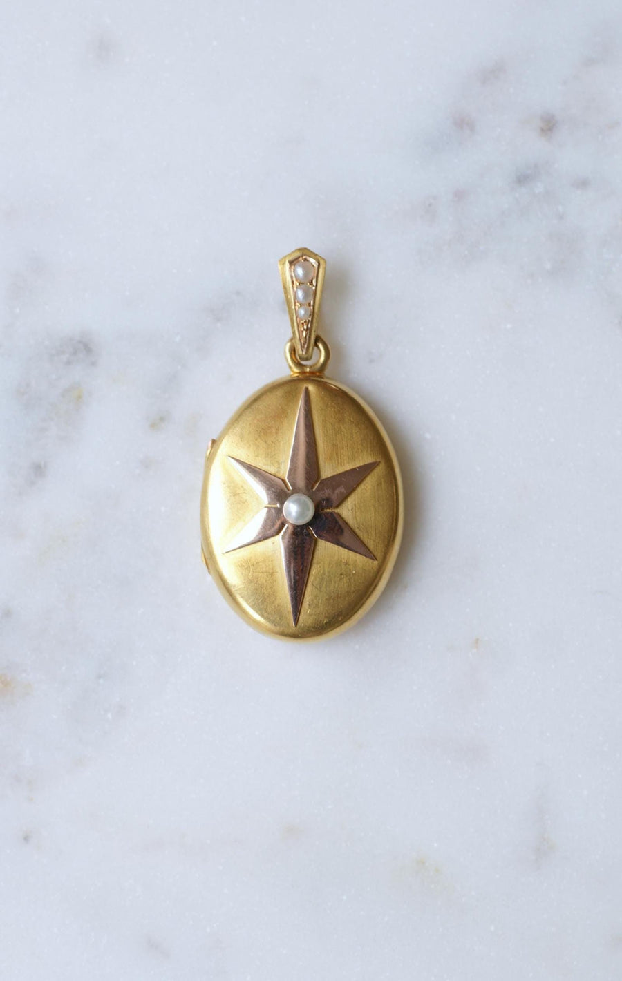 Antique Etoile Medallion Pendant Fine Pearls on Rose and Yellow Gold