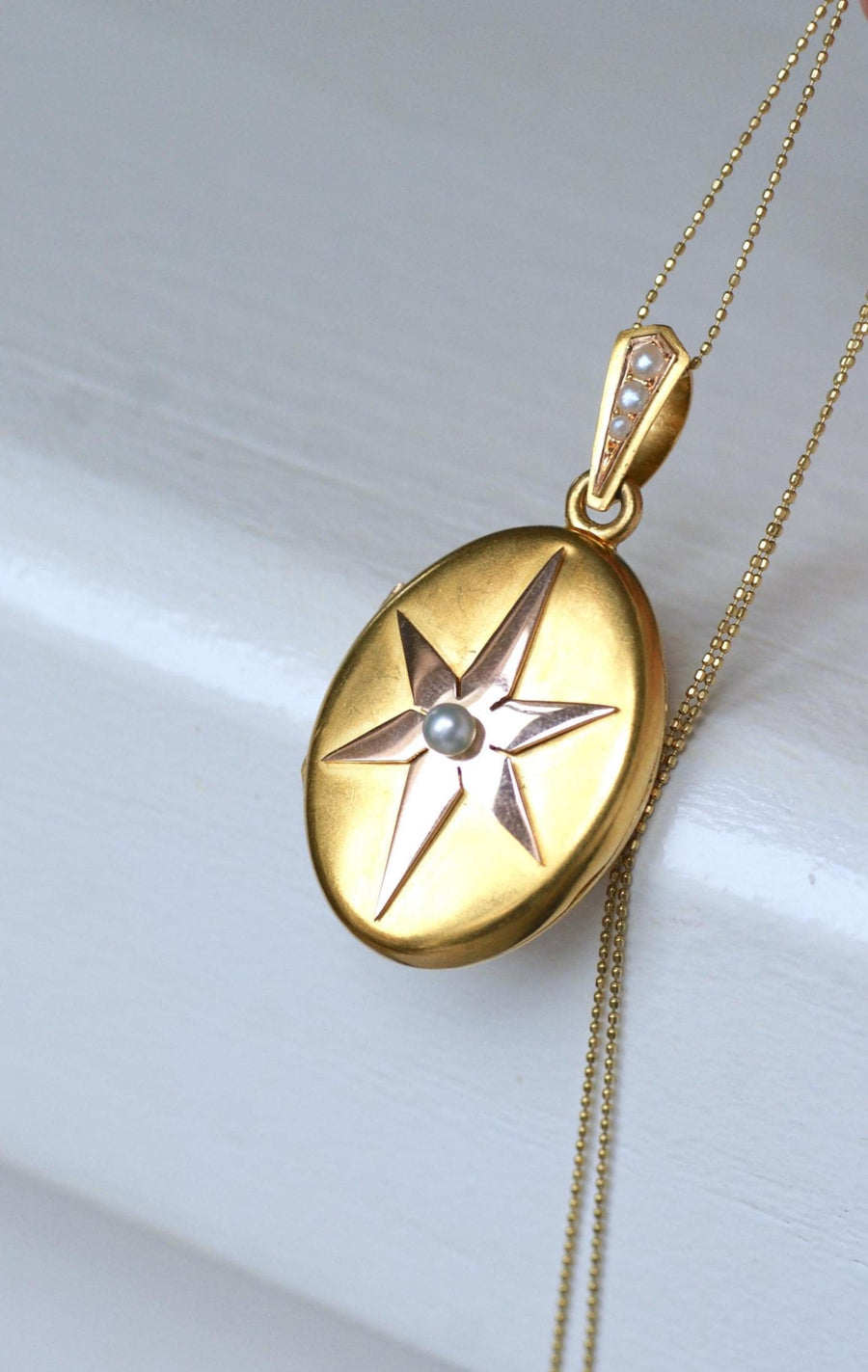 Antique Etoile Medallion Pendant Fine Pearls on Rose and Yellow Gold