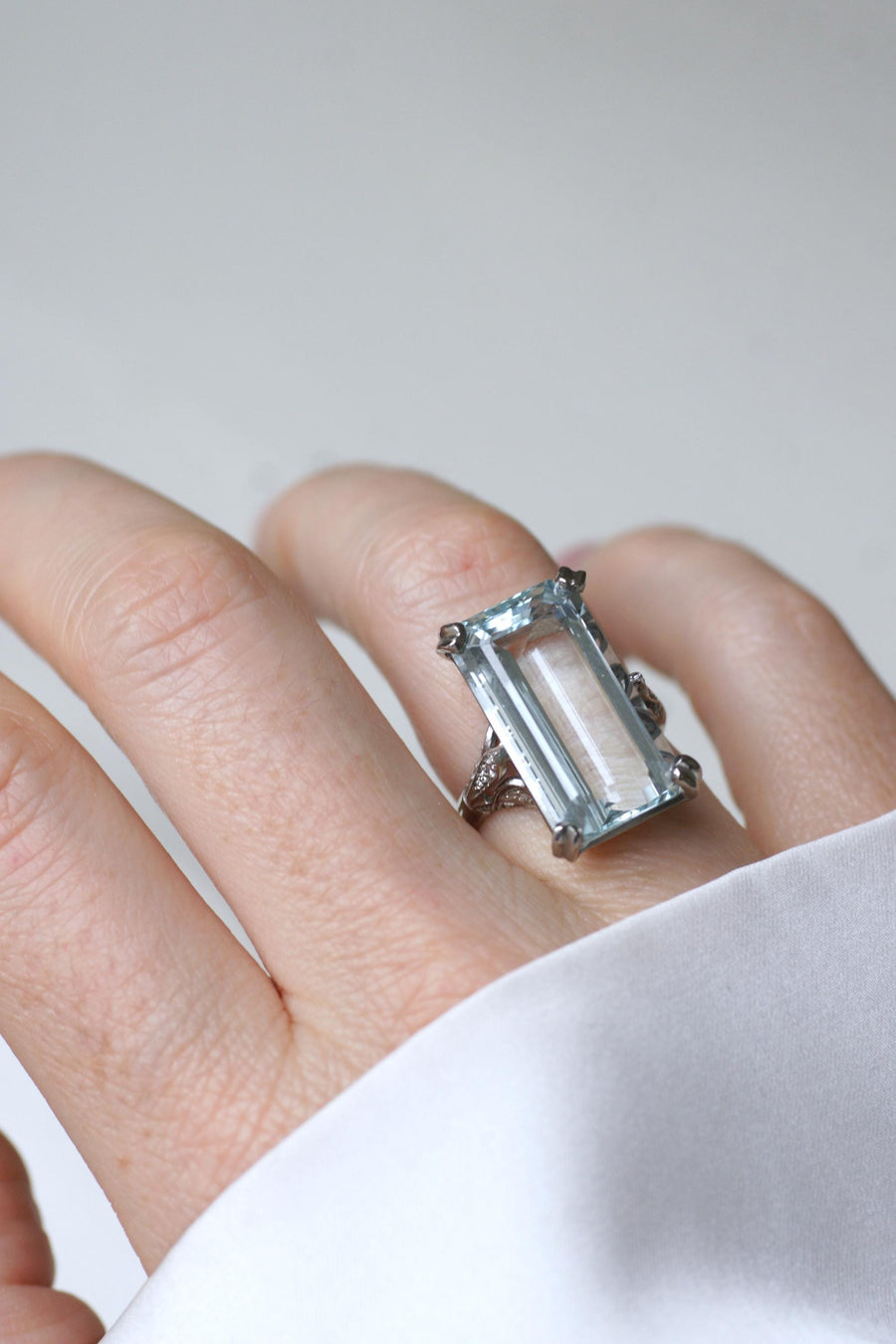 Aquamarine & Diamonds on Platinum Art Deco Cocktail Ring