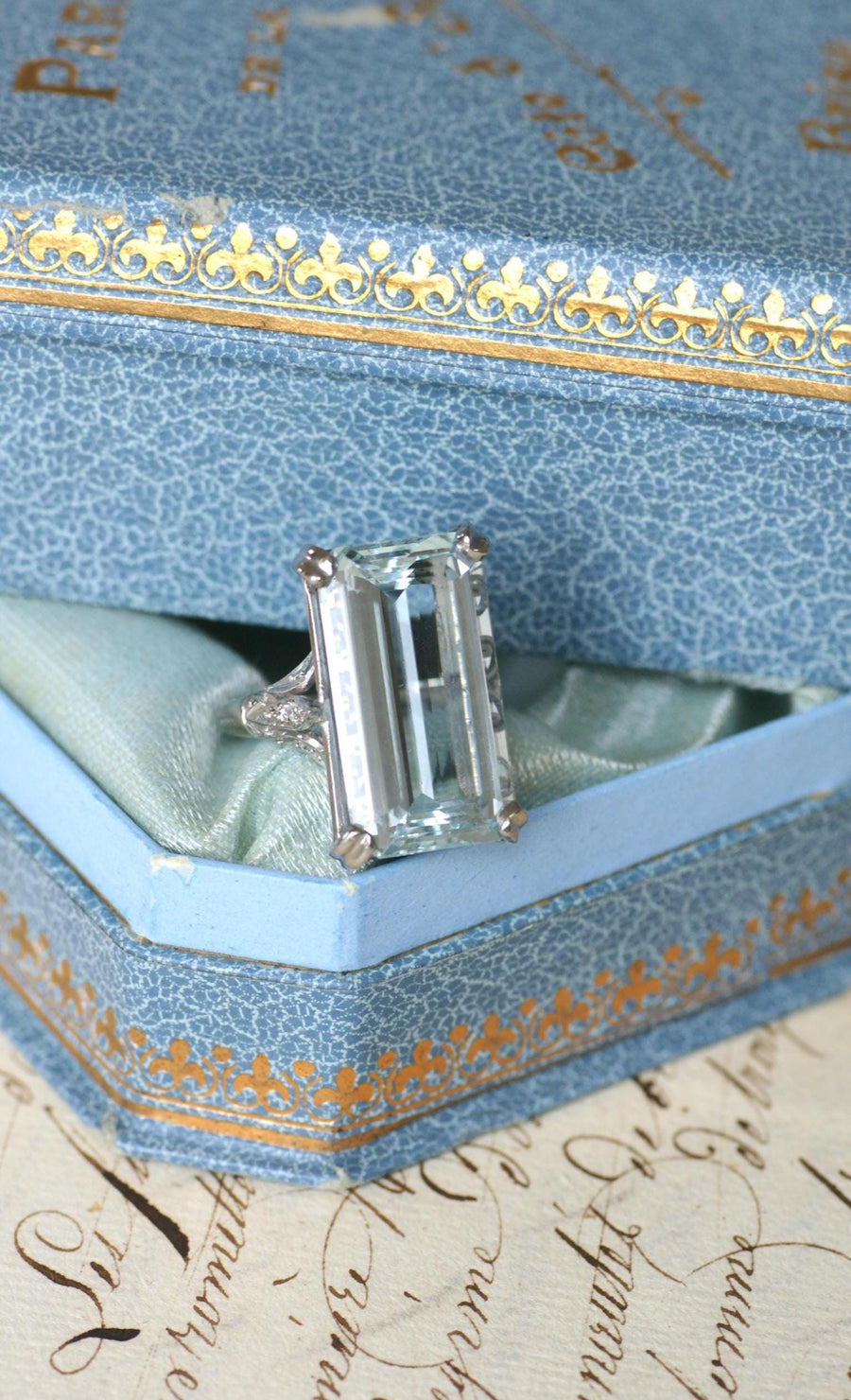 Aquamarine & Diamonds on Platinum Art Deco Cocktail Ring