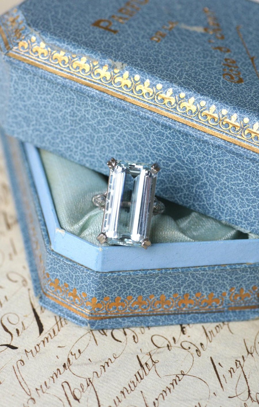 Aquamarine & Diamonds on Platinum Art Deco Cocktail Ring