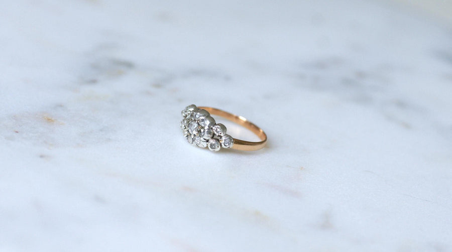 Antique Marguerite Garter Ring Diamonds on Pink Gold and Silver