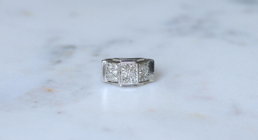 Art Deco Staircase Ring Diamonds on Platinum