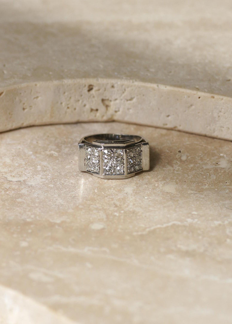 Art Deco Staircase Ring Diamonds on Platinum