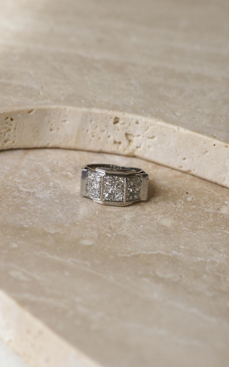 Art Deco Staircase Ring Diamonds on Platinum