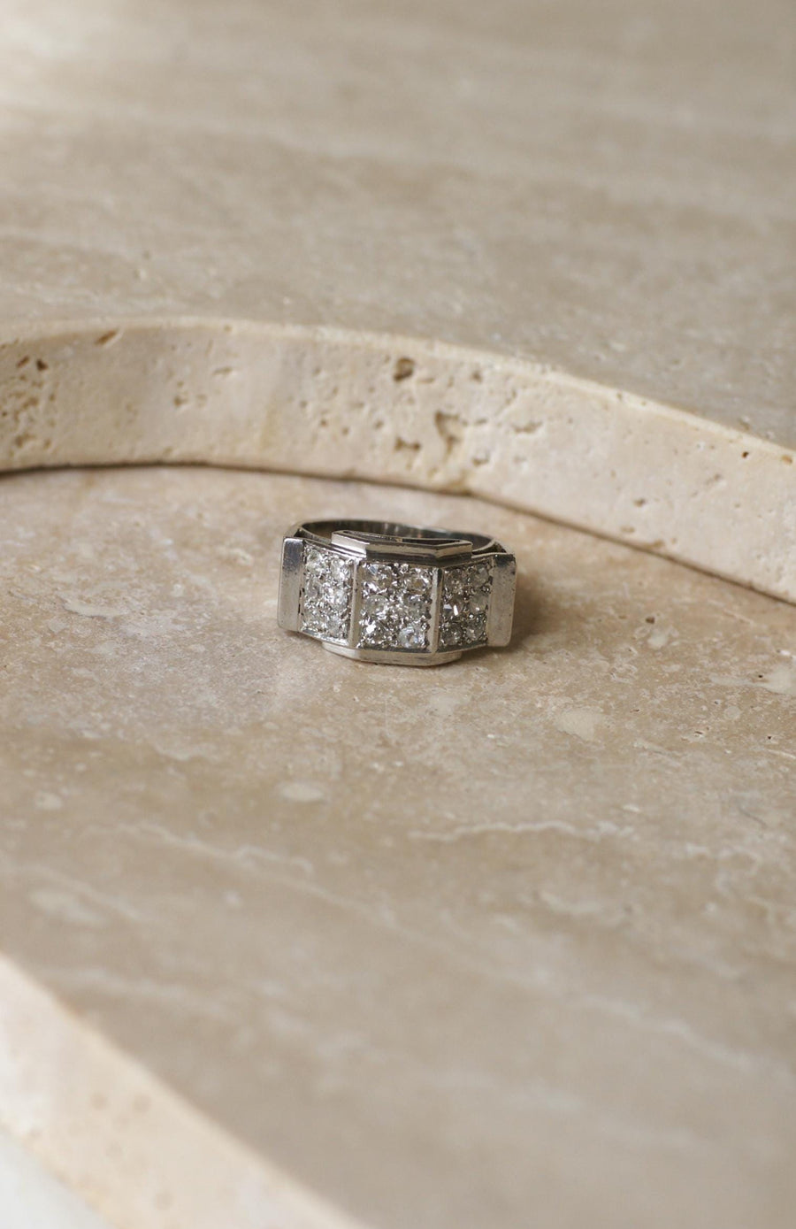 Art Deco Staircase Ring Diamonds on Platinum
