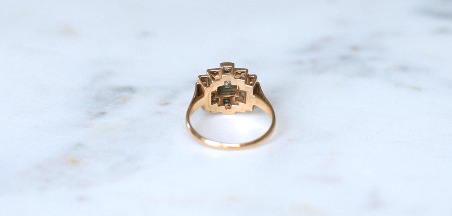 Art Deco Tank Escalier Diamonds rose gold and platinum ring