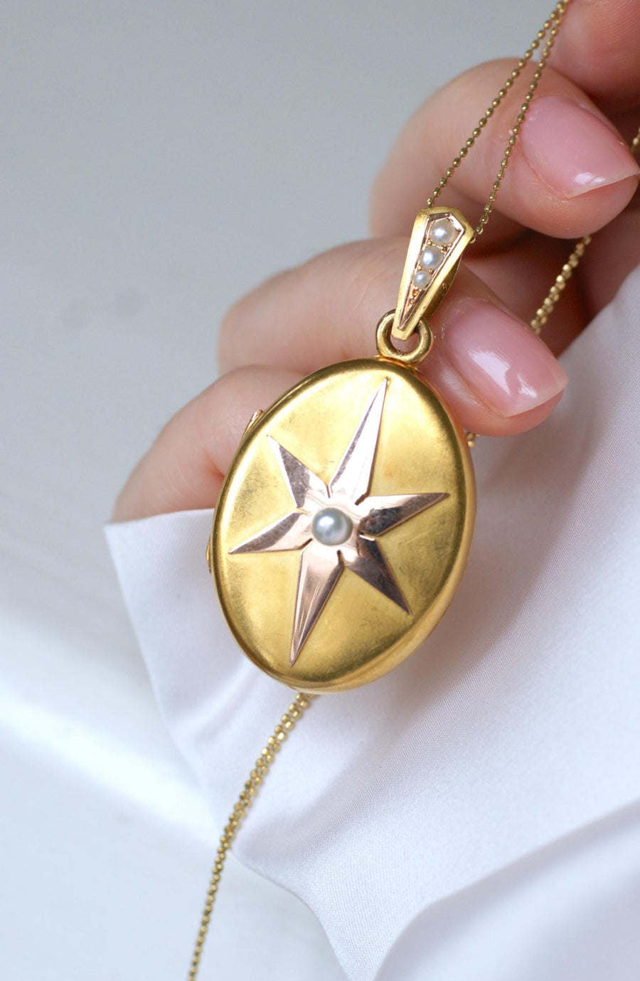 Antique Etoile Medallion Pendant Fine Pearls on Rose and Yellow Gold