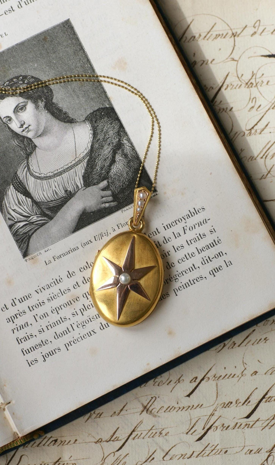 Antique Etoile Medallion Pendant Fine Pearls on Rose and Yellow Gold