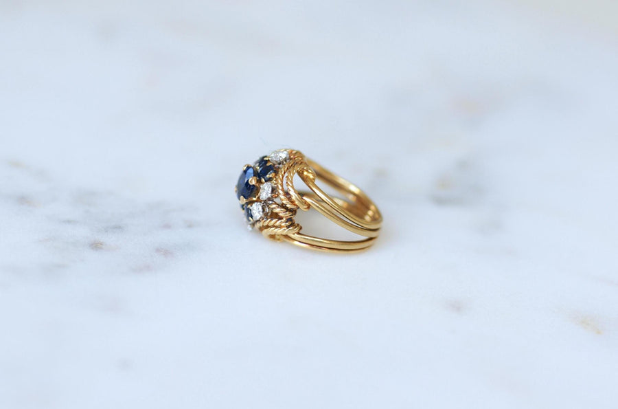 Boucheron Ring Boule Cocktail Sapphire and Diamond on Yellow Gold and Platinum