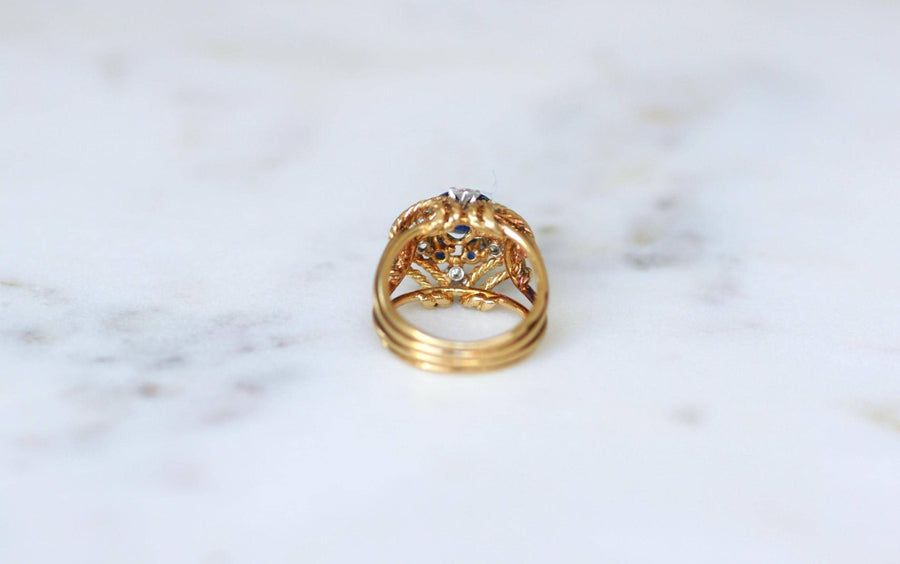 Boucheron Ring Boule Cocktail Sapphire and Diamond on Yellow Gold and Platinum