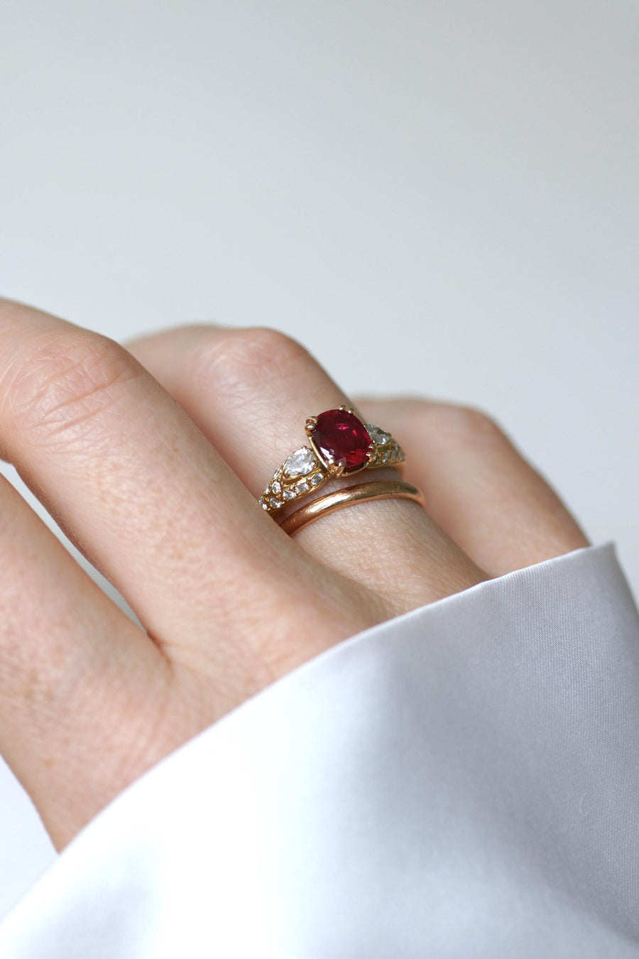 1.60 Cts Ruby and Pear Diamond Ring on Yellow Gold
