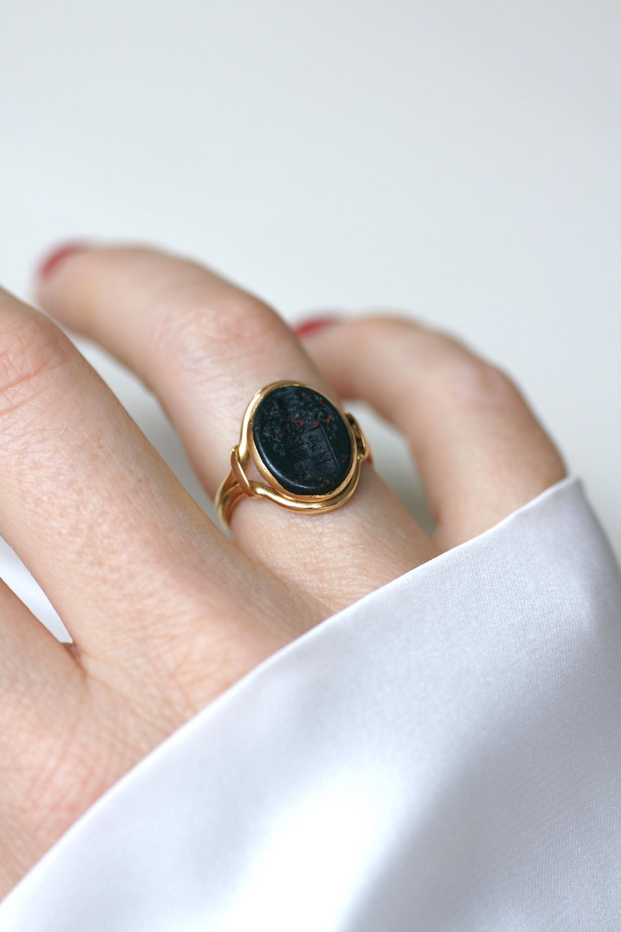Antique Ring Blood Jasper Intaglio on Yellow Gold