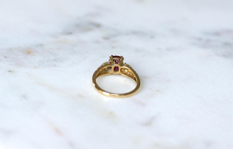1.60 Cts Ruby and Pear Diamond Ring on Yellow Gold