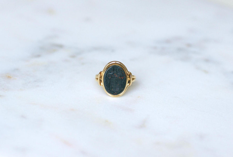 Antique Ring Blood Jasper Intaglio on Yellow Gold