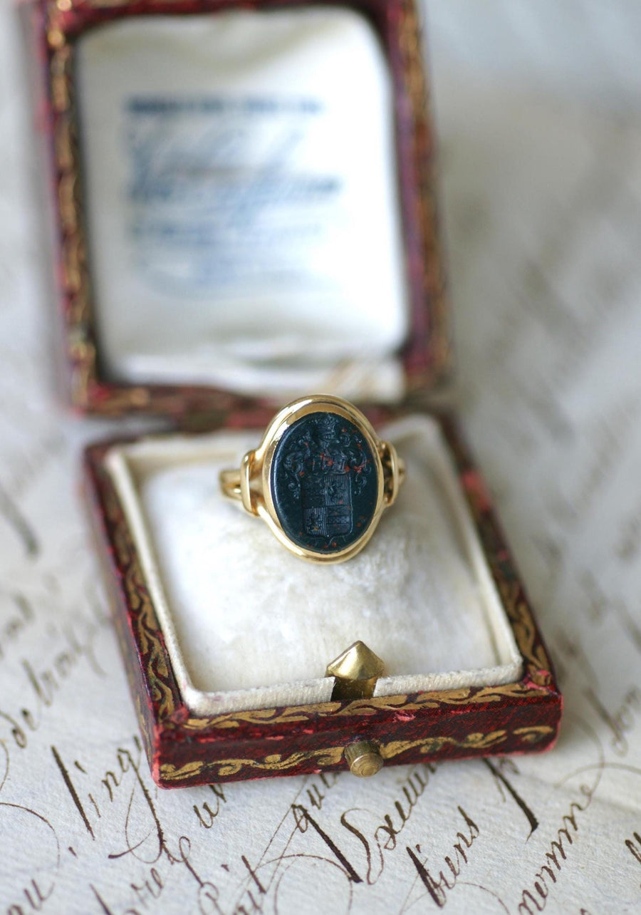 Antique Ring Blood Jasper Intaglio on Yellow Gold