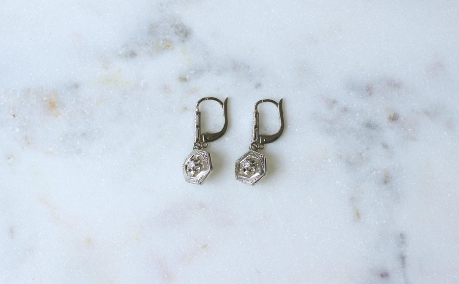 Art Deco Pendant Earrings Diamonds on White Gold and Platinum