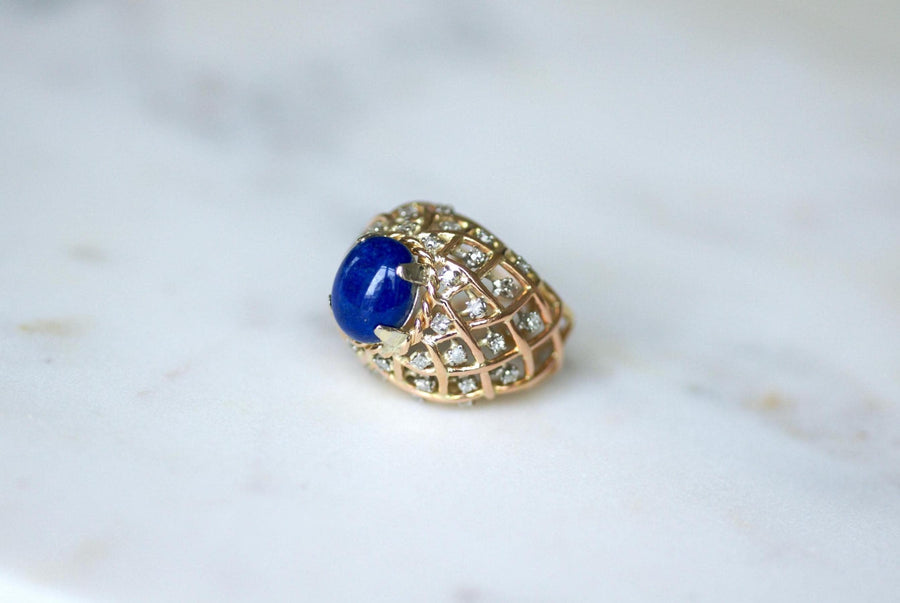 Lapis Lazuli and Diamond Ball Cocktail Ring in Yellow Gold