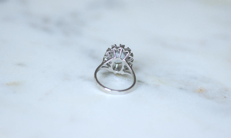 Aquamarine Ring Surrounded by Diamonds on White Gold