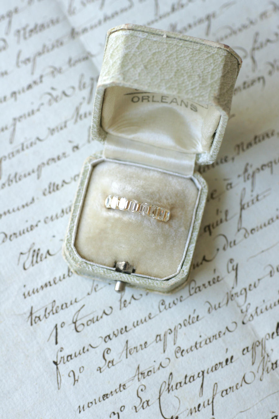 Half Wedding Ring Emerald Cut Diamonds 1.70 Cts on Yellow Gold