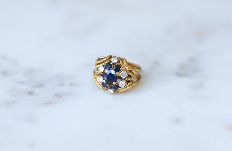 Boucheron Ring Boule Cocktail Sapphire and Diamond on Yellow Gold and Platinum