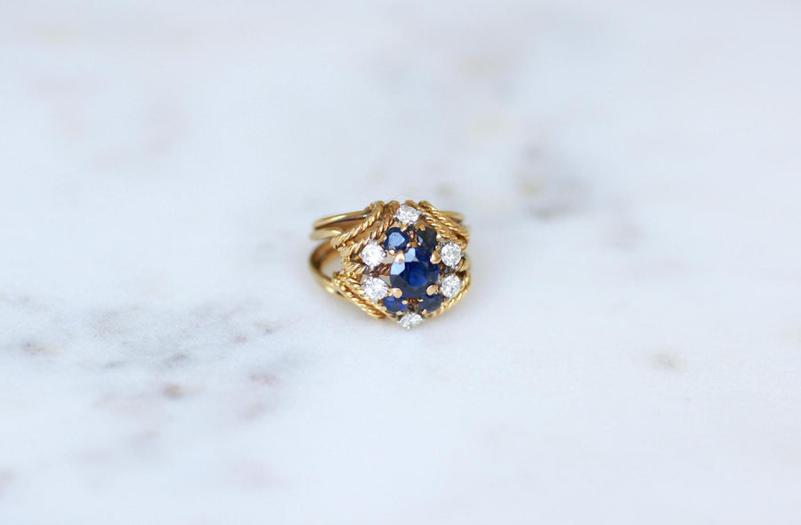 Boucheron Ring Boule Cocktail Sapphire and Diamond on Yellow Gold and Platinum