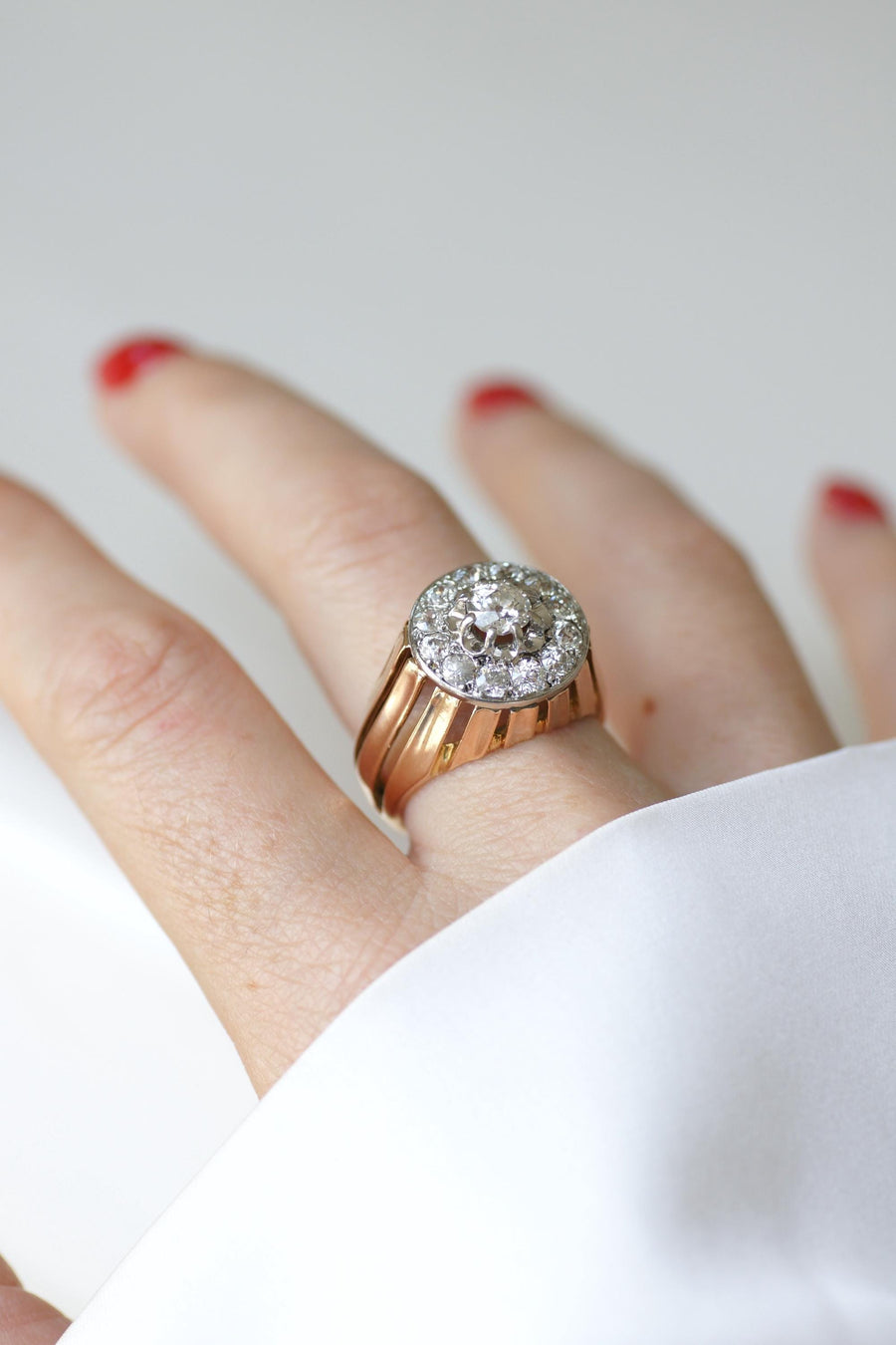 2.40 Ct Diamond Cocktail Ring in Rose Gold and Platinum from the 1940s