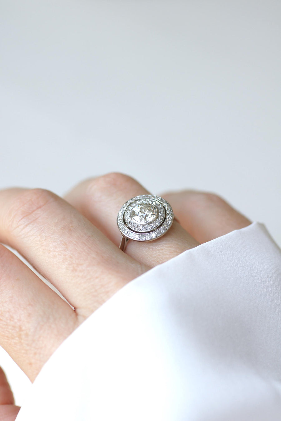 Art Deco Diamond Target Ring 1.97 Cts on Platinum and White Gold